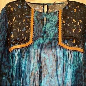 Bl-nk London Sheer Blue and Black Patterned Blouse